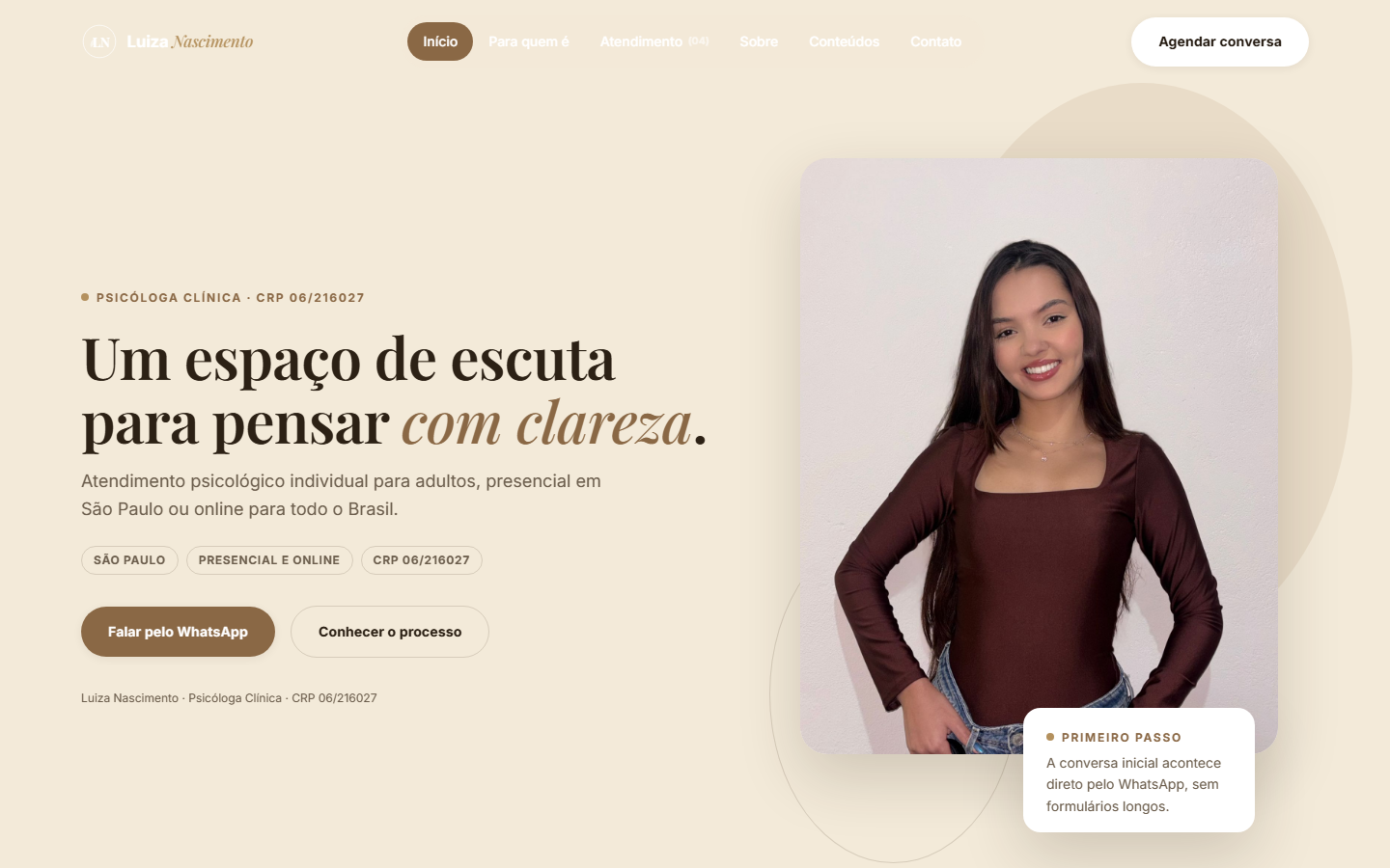 Site institucional da psicóloga Luiza Nascimento